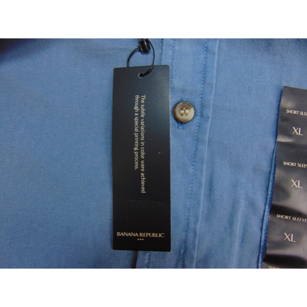 Banana Republic Shirt Mens XL Slim Fit Blue Solid Short Sleeve Button Down - Picture 9 of 10